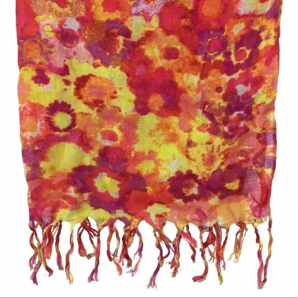 OLD NAVY Scarf Tie Dye Floral Fringe Lightweight Sheer Bright Colors Watercolor